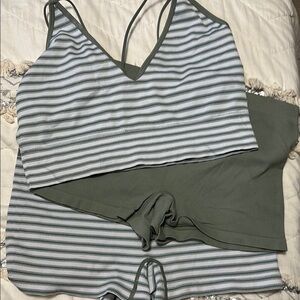 No Boundaries Green and White Pajama Set with Stripes